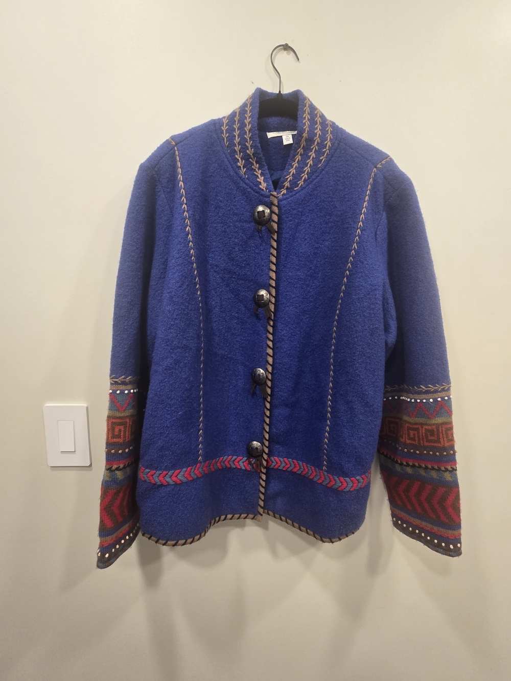 Coldwater Creek Blue Patterned Wool Button Jacket Size 2X Boho Western